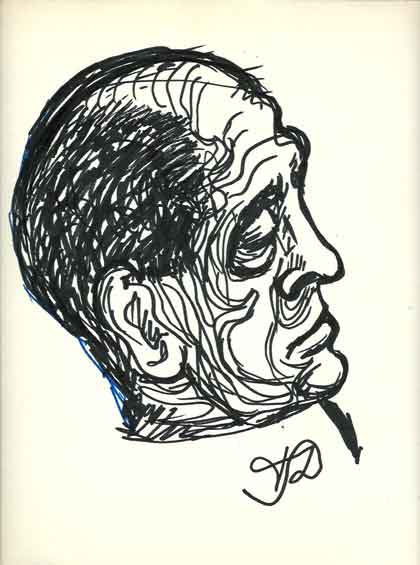 Felipe Diez Sada  - Frederico Garcia Lorca  -  Feutre noir et bleu sur papier  dessin 24,5 x 30 cm  