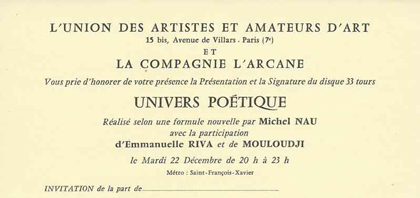 Univers Potique  -  La Compagnie l'Arcane Michel Nau  -  Emmanuelle Riva  -  Mouloudji
